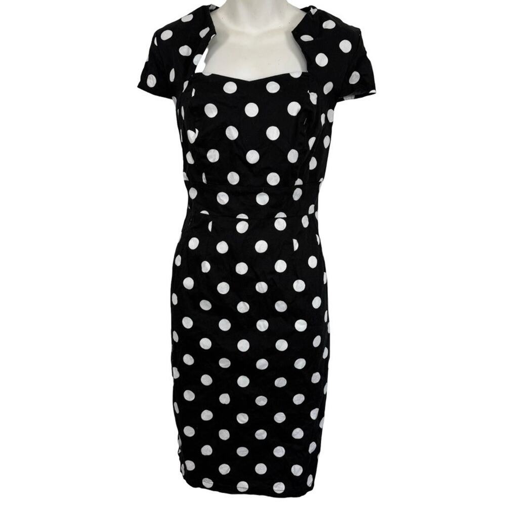 Grace Karin Womens Black White Polka Dot Square Neck Cap Sleeve Stretch Dress L